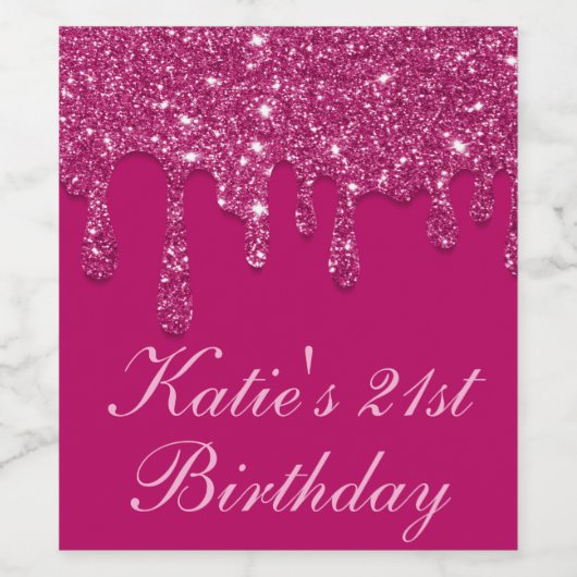 ダークエレガントピンクドリップグリッター21歳 ワインラベル (シングルラベル)