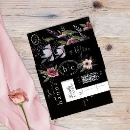 ダークエレガントフローラカスケードブラックブルゴーニュ 招待状ベリーバンド