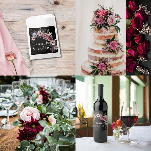 ダークエレガントフローラカスケードブラックブルゴーニュ 招待状