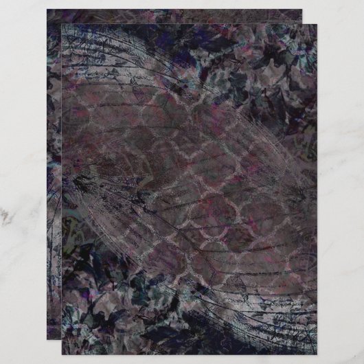 ダークエレガントフローラグランジスクラップブック紙 (正面/裏面)