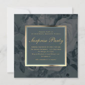 ダークエレガントフローラブルーグレーサプライズパーティー 招待状 (正面)