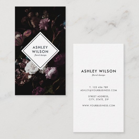 ダークエレガントフローラブーケモダン名刺 名刺 (正面/裏面)