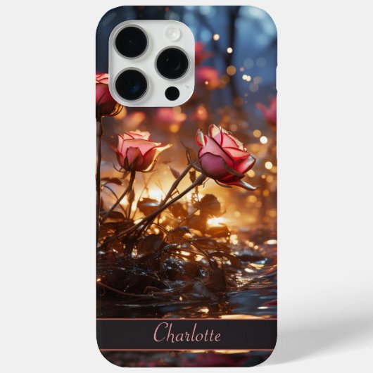 ダークエレガントフローラレッドピンクローズ名前をカスタムする Case-Mate iPhoneケース (裏面)