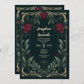 ダークエレガントフローラヴィンテージウェディング招待状 招待状 (正面/裏面)