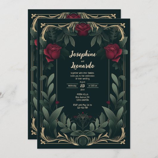 ダークエレガントフローラヴィンテージウェディング招待状 招待状