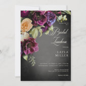 ダークエレガントブラックぼやけフローラブライダルルンチョン 招待状 (正面)