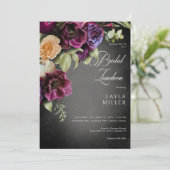 ダークエレガントブラックぼやけフローラブライダルルンチョン 招待状 (スタンド正面)