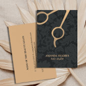 ダークエレガントブラックレース金ゴールドシザー美容師 名刺