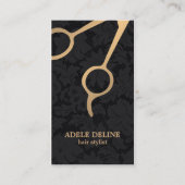ダークエレガントブラックレース金ゴールドシザー美容師 名刺