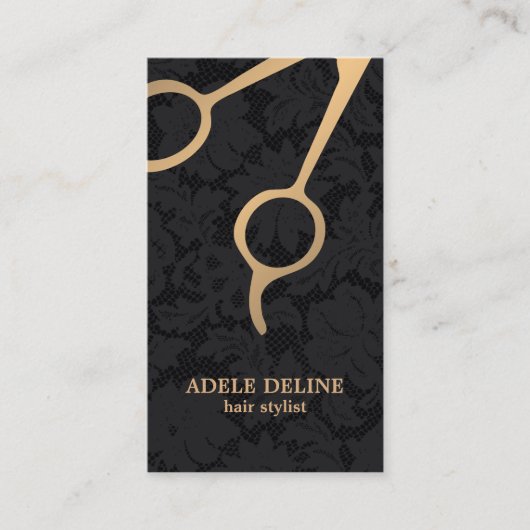 ダークエレガントブラックレース金ゴールドシザー美容師 名刺 (正面)