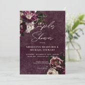 ダークエレガントブルゴーニュ白フローラカップルのシャワー 招待状 (スタンド正面)