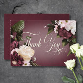 ダークエレガントブルゴーニュ&クリーぼやけムフローラ結婚ズ サンキューカード