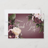 ダークエレガントブルゴーニュ&クリーぼやけムフローラ結婚ズ サンキューカード (正面)