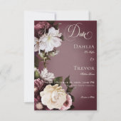 ダークエレガントブルゴーニュ&クリーぼやけムフローラ結婚ズ セーブザデート (正面)