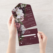 ダークエレガントブルゴーニュ&クリームフローラディナー オールインワン招待状 (貼ってはがせる)