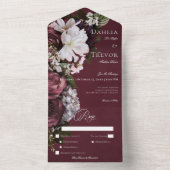 ダークエレガントブルゴーニュ&クリームフローラディナー オールインワン招待状 (内側)