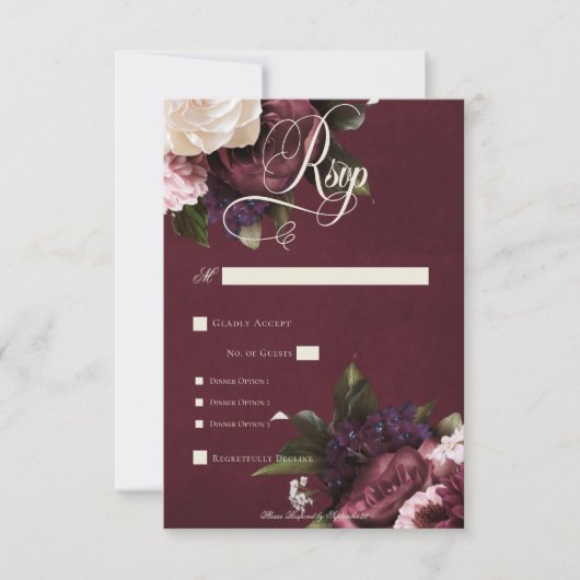 ダークエレガントブルゴーニュ&クリームフローラディナー 出欠カード (正面)