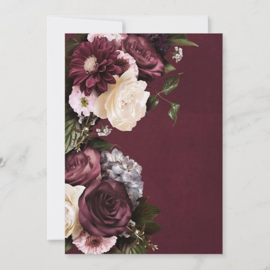 ダークエレガントブルゴーニュ&クリームフローラブライダルシャワー 招待状 (裏面)