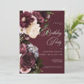 ダークエレガントブルゴーニュ&クリームフローラ誕生日 招待状 (スタンド正面)