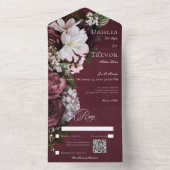 ダークエレガントブルゴーニュ&クリームフローラQRコード オールインワン招待状 (内側)