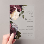 ダークエレガントブルゴーニュ&クリーム結婚フローラ アクリル招待状 (インサイチュ (ポータブル))