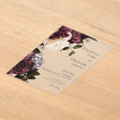 ダークエレガントブルゴーニュ&クリーム結婚フローラ アクリル招待状 (レイダウン)