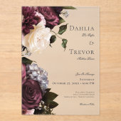 ダークエレガントブルゴーニュ&クリーム結婚フローラ アクリル招待状 (正面)