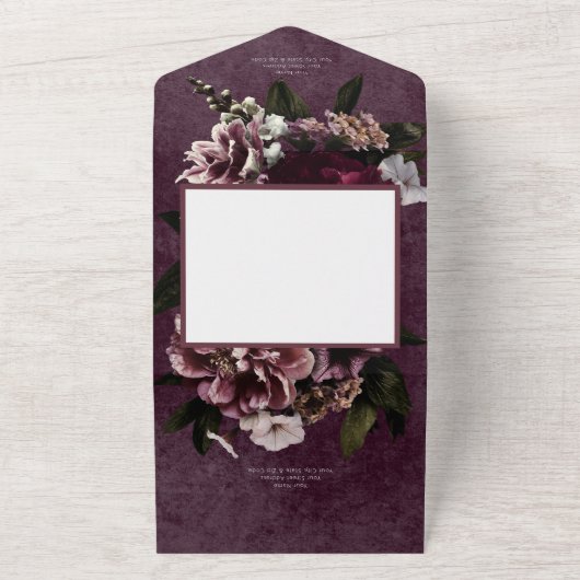 ダークエレガントブルゴーニュ&ホワイトフローラディナー オールインワン招待状 (外側)