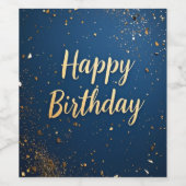 ダークエレガントブルーおよびフェイク金ゴールド誕生日ラベル ワインラベル (シングルラベル)