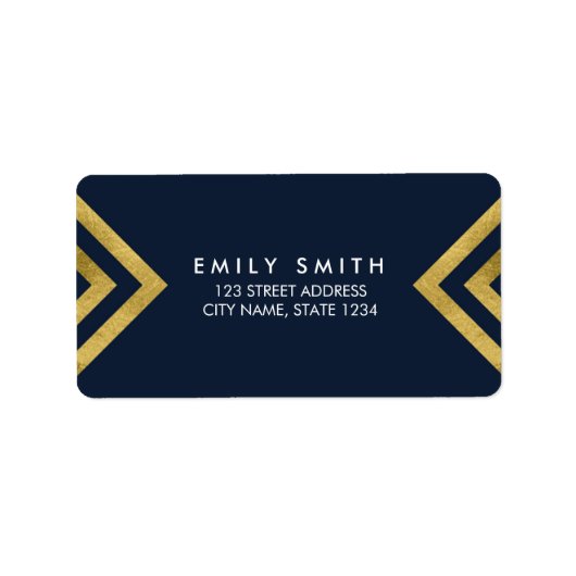 ダークエレガントブルーと金ゴールドのジオメトフェイクリックアドレス ラベル (正面)