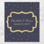 ダークエレガントブルーと金ゴールドの結婚ワインラベル ワインラベル (シングルラベル)