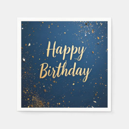 ダークエレガントブルーと金ゴールドフェイク誕生日 スタンダードカクテルナプキン