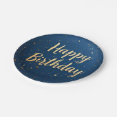 ダークエレガントブルーと金ゴールドフェイク誕生日 ペーパープレート (アングル)