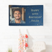 ダークエレガントブルーと金ゴールドフェイク誕生日 横断幕 (インサイチュ)