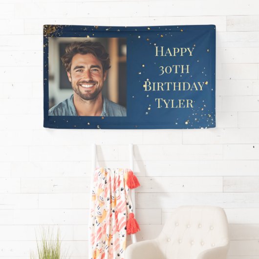 ダークエレガントブルーと金ゴールドフェイク誕生日 横断幕 (インサイチュ)