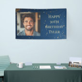 ダークエレガントブルーと金ゴールドフェイク誕生日 横断幕 (トレードショー)