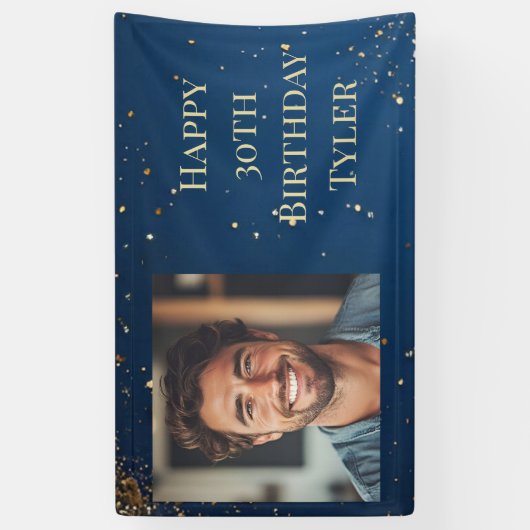 ダークエレガントブルーと金ゴールドフェイク誕生日 横断幕 (縦)