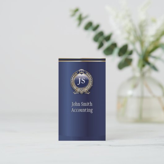 ダークエレガントブルーと金ゴールド会計士の名刺 名刺 (スタンド正面)