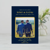 ダークエレガントブルーと金ゴールド-ゲイ結婚ズ 箔招待状 (立ち正面)