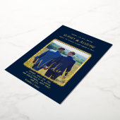 ダークエレガントブルーと金ゴールド-ゲイ結婚ズ 箔招待状 (回転した状態)