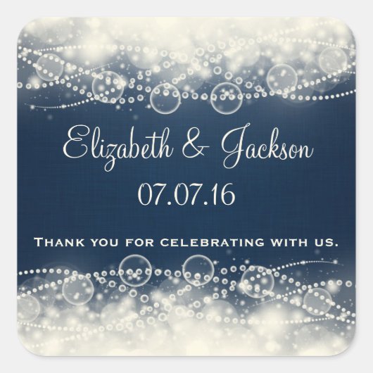 ダークエレガントブルーのレースと真珠ありがとう スクエアシール (正面)