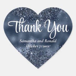ダークエレガントブルーグリッター&フォイル結婚ズ・サンキュー ハートシール