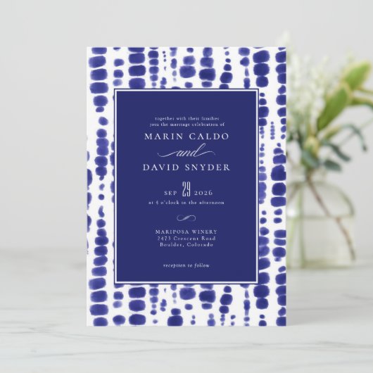 ダークエレガントブルーシボリ絞り染め結婚ズ 招待状 (スタンド正面)