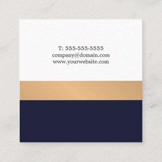 ダークエレガントブルーフェイク金ゴールドストライプコンサルタント スクエア名刺 (裏面)
