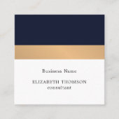 ダークエレガントブルーフェイク金ゴールドストライプコンサルタント スクエア名刺 (正面)