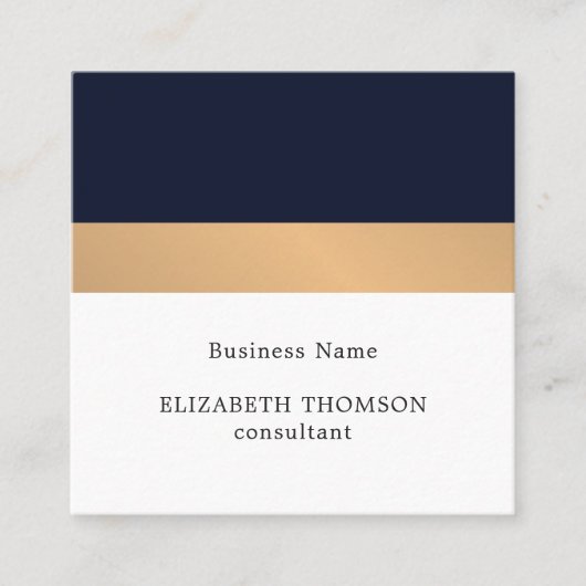 ダークエレガントブルーフェイク金ゴールドストライプコンサルタント スクエア名刺 (正面)