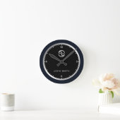 ダークエレガントブルーフレーム〔占星術の〕十二宮図符号名カスタム ラウンド壁時計 (ホーム)