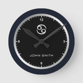 ダークエレガントブルーフレーム〔占星術の〕十二宮図符号名カスタム ラウンド壁時計