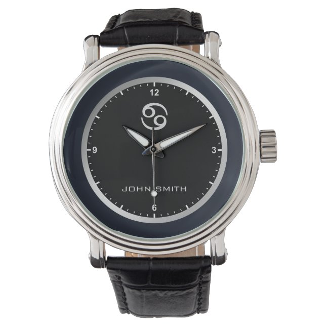 ダークエレガントブルーフレーム〔占星術の〕十二宮図符号名カスタム 腕時計 (正面)