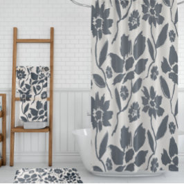 ダークエレガントブルーフローラクリームキャンバス バスタオルセット